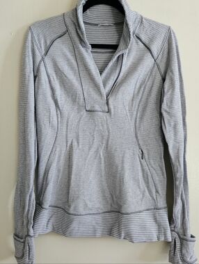 Lululemon Light Gray Striped Quarter Zip Sweater